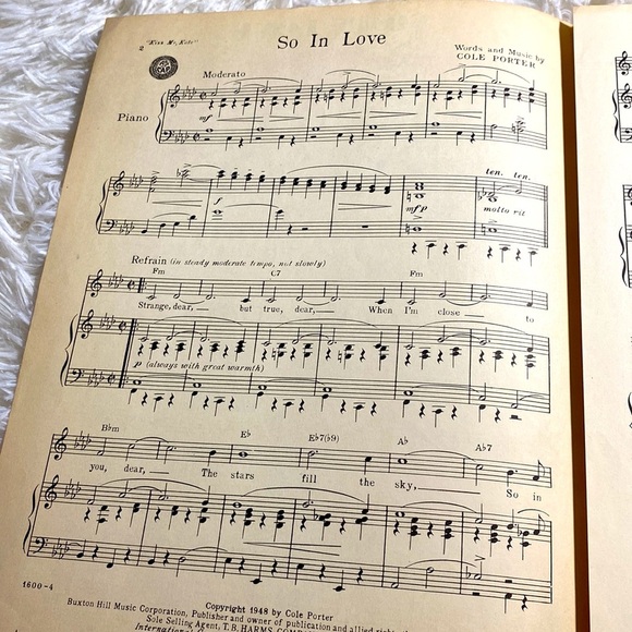 KISS ME KATE VINTAGE SHEET MUSIC SO IN LOVE COLE PORTER BROADWAY 1948 ONC EUC - Picture 5 of 8
